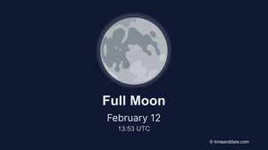 An illustration of the Full Moon phase occurring on February 12 at 13:53 UTC.