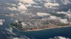 An aerial view of Monrovia, the capital city of Liberia in West Africa.