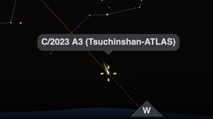 The position of Comet C/2023 A3 (Tsuchinshan-ATLAS) is shown on timeanddate.com's Night Sky Map for New York at 20:00 (8 pm) local time on October 15, 2024.