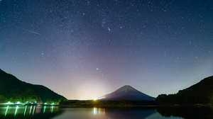 A Quadrantid meteor seen over Mount Fuji, Japan.