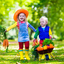 Young children at a vegetable farm.