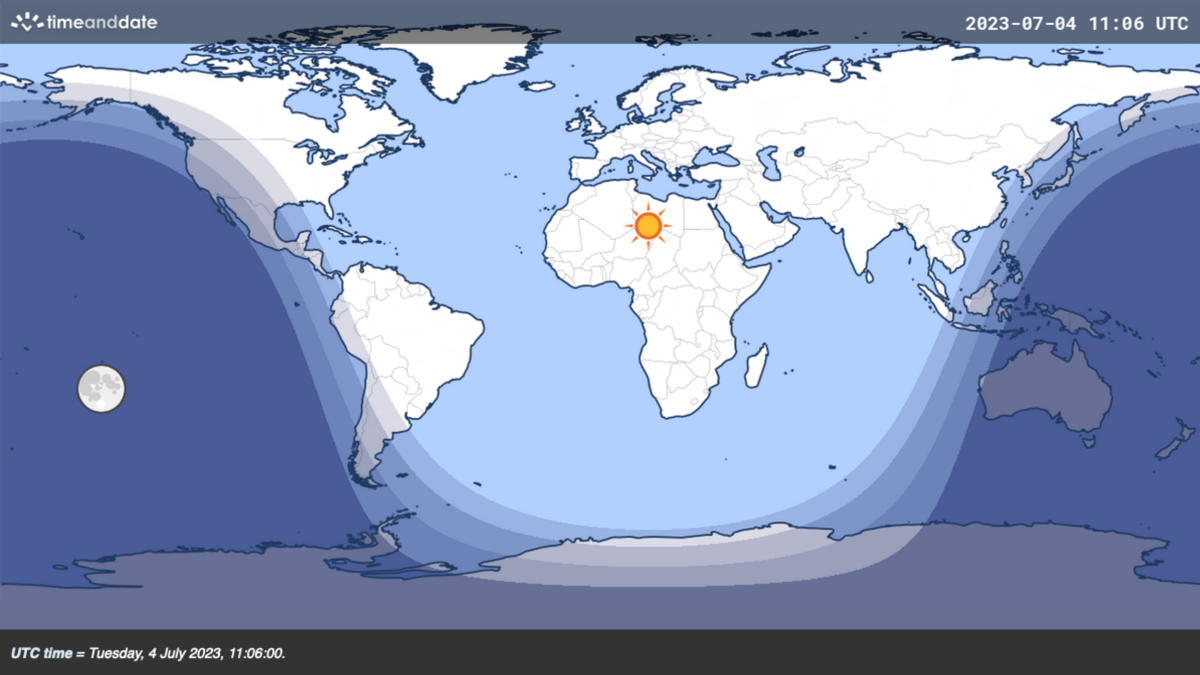 Our Day and Night World Map, showing one of the moments when around 99% of the world's population are in daylight or twlight