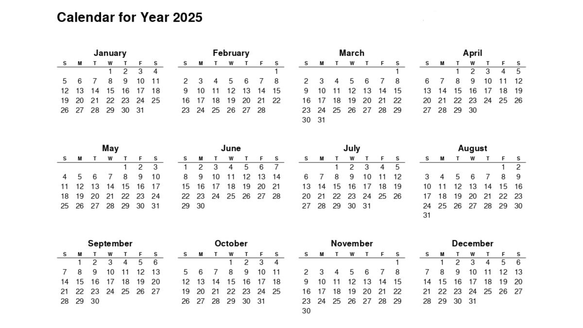 Calendar 2025 with 12 months | Printable Calendar